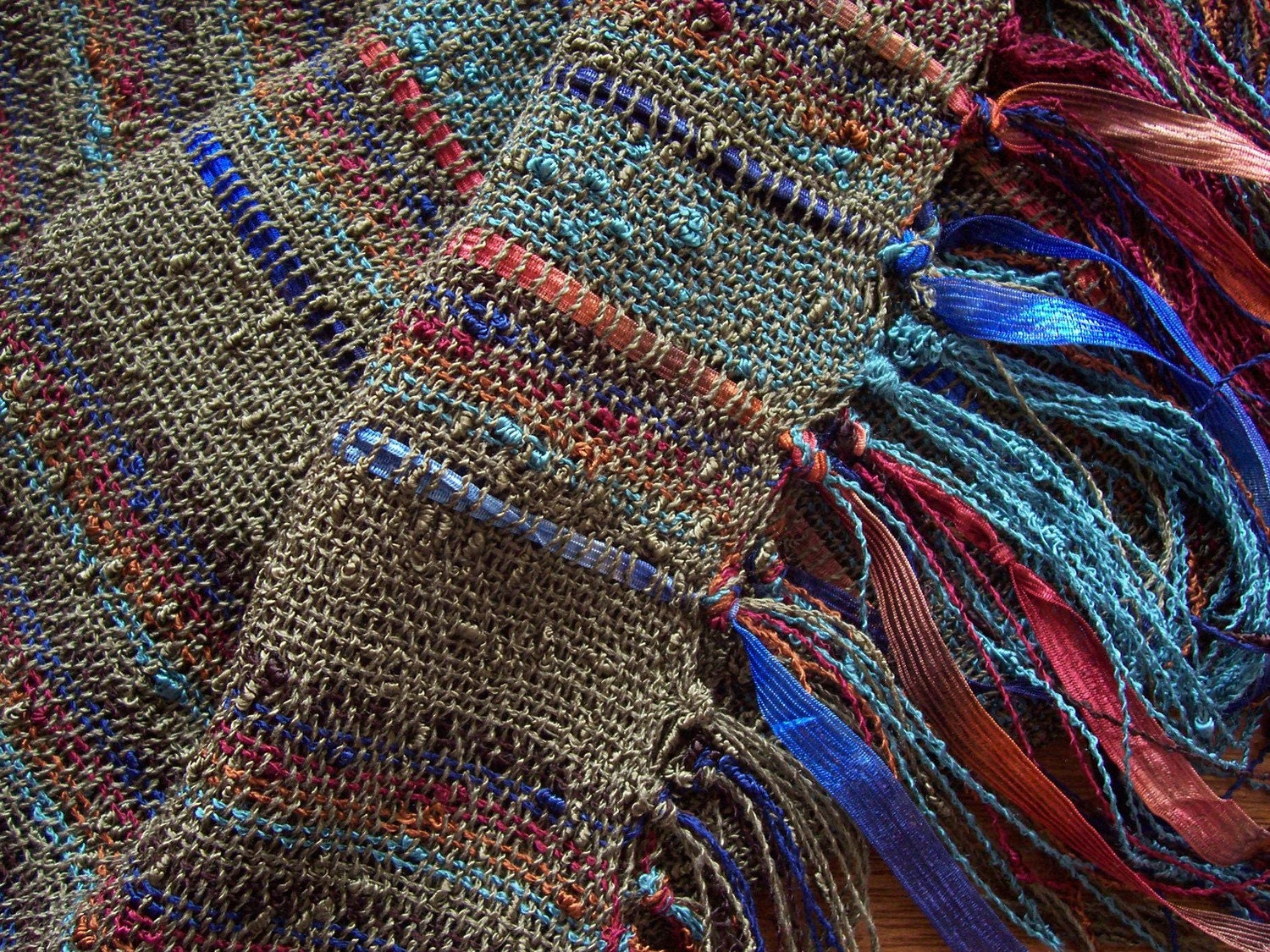 handwoven lightweight olive stripe scarf
