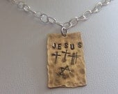 Handstamped Brass Necklace  - Grafted In Jesus - First Communion Confirmation Baptism