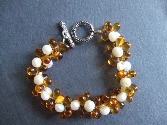 Amber and Pearl Bracelet