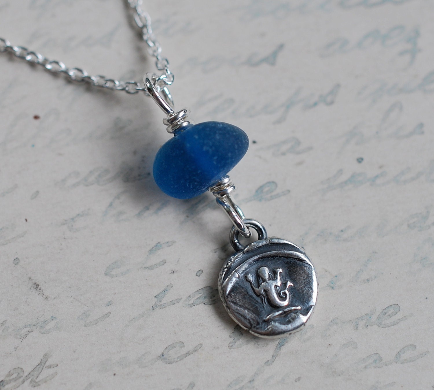 tiny mermaid wax seal and mermaids tear necklace
