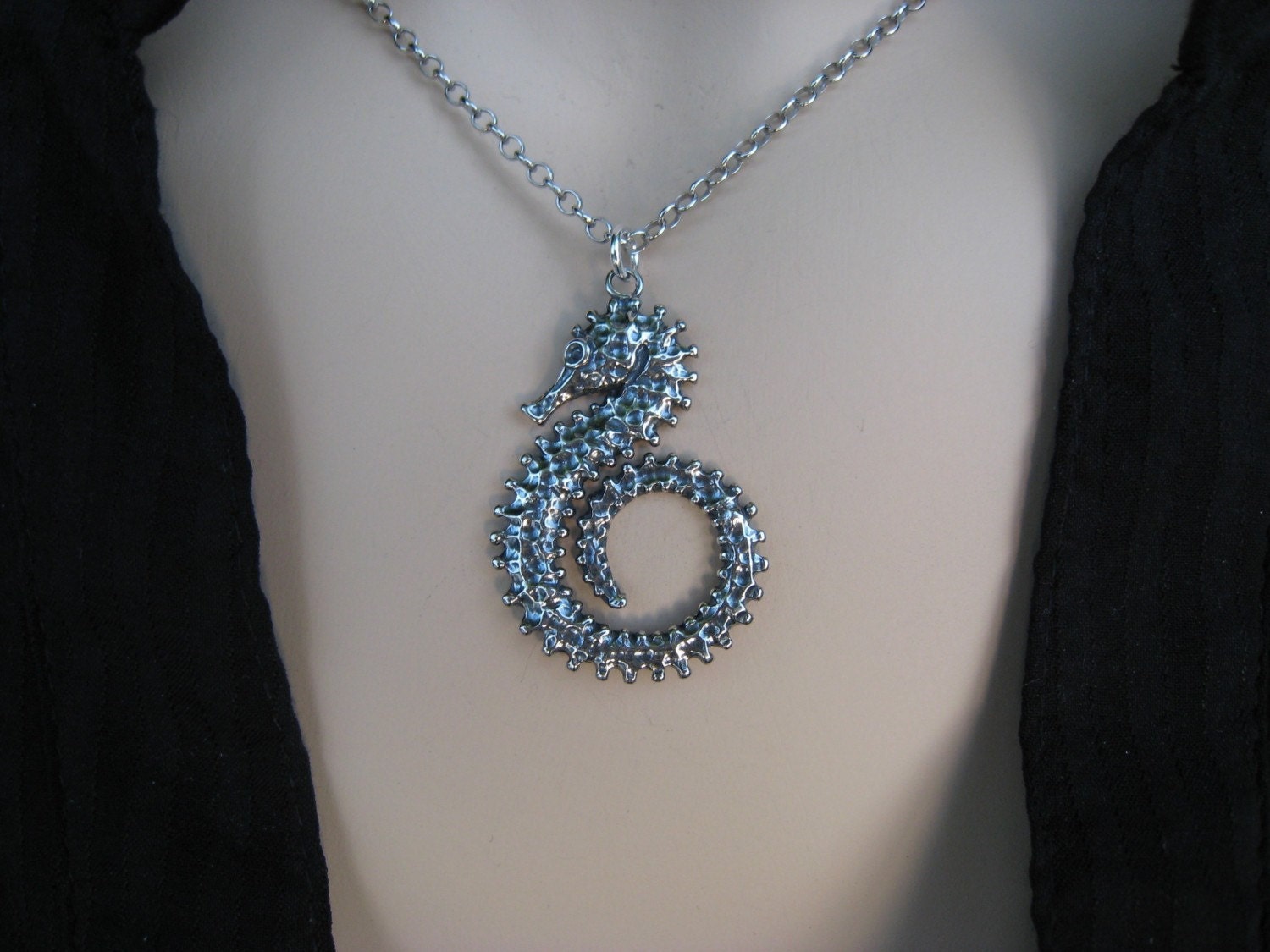 Seahorse Necklace, Sterling Silver, Nautical Jewelry, Oxidized, Sea Horse, Irisjewelrydesign, Fashion