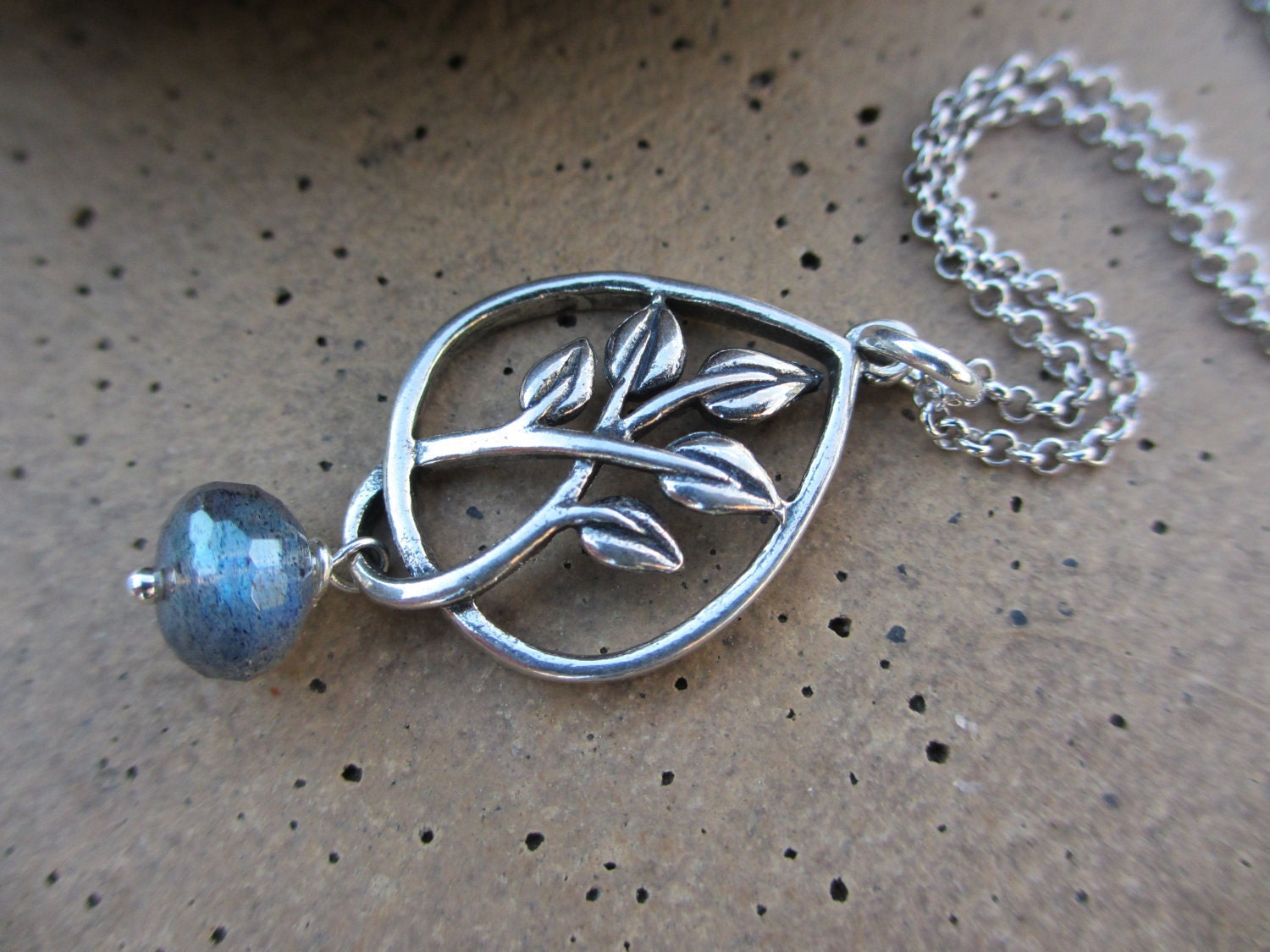 Leaf Necklace, Labradorite, Sterling Silver, Silver Leaf Necklace, Oxidized Silver, Fall Fashion