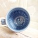 Coffee Cup Mug Stoneware Pottery Blue Big Stripe Design Stamped Quilted Design One-of-a-Kind For Her Large Elegant Cup, Shabby Chic