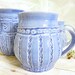 Coffee Cup Mug Stoneware Pottery Blue Big Stripe Design Stamped Quilted Design One-of-a-Kind For Her Large Elegant Cup, Shabby Chic