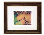 8x10 polaroid transfer of girl in gumballs-framed in 11x14 barnwood