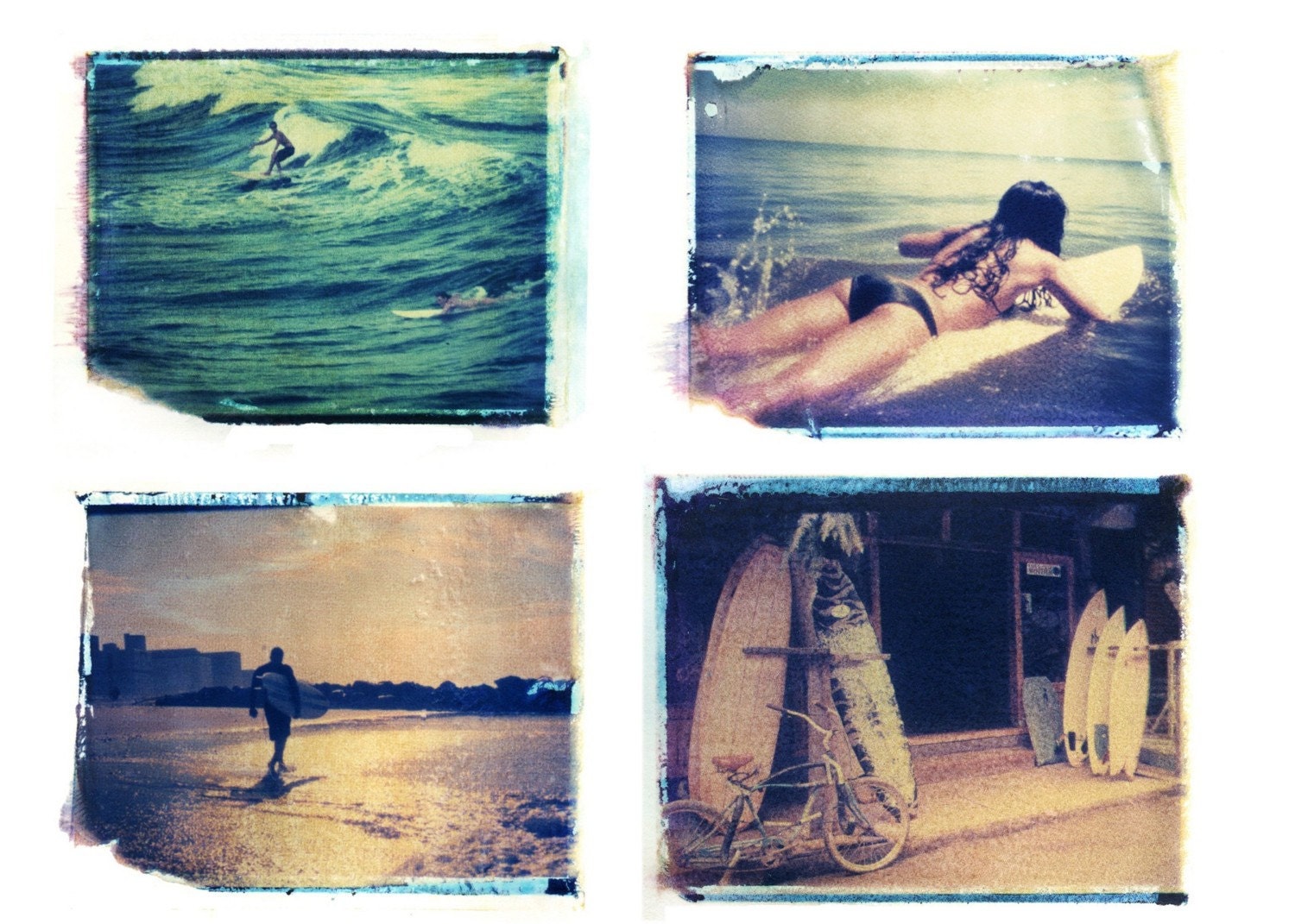 Polaroid surf set -four individual 4x5 surfing polaroids-individually matted in 8x10