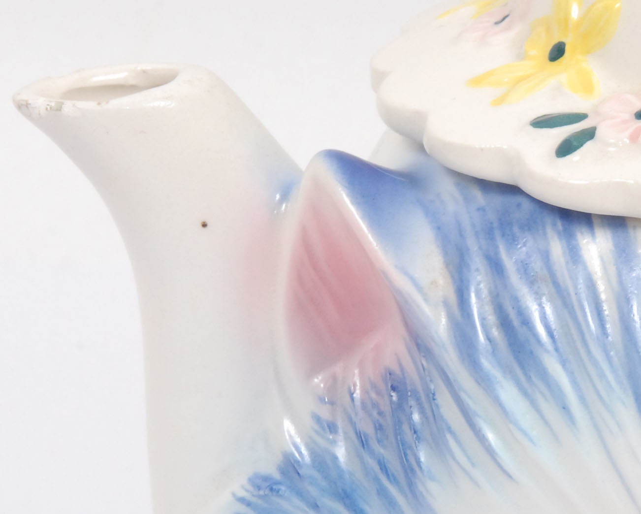 Vintage 50s Kitty Cat Teapot Pitcher Miss Priss Fenton Pink Blue