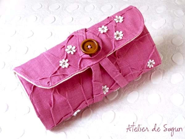 Needle Case with Notion Pouch Needle Holder Craft Bag Knitting Needle Case DPN Case in Magenta Fuchsia Pink