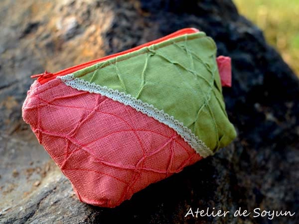 Zipper Pouch Cosmetic Bag Bridal Bag Notion Bag Toiletry Bag in Textured coral green