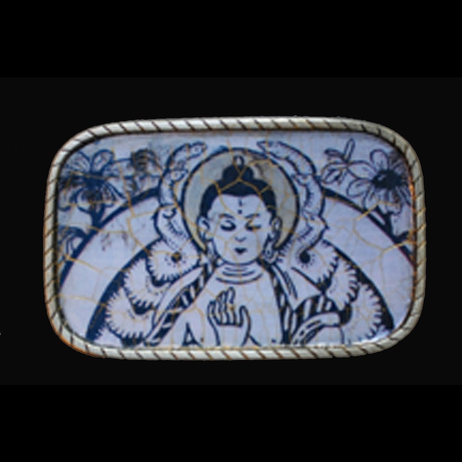 Womens Mens Handmade Belt Buckle - Buddha Blue