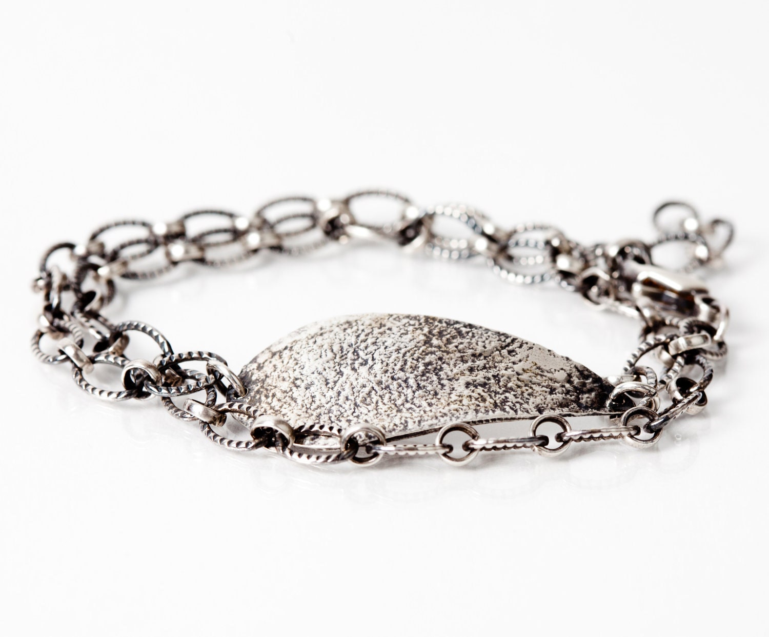 Sterling Silver Large Textured Teardrop Wrap Chain Bracelet - Alei Bracelet