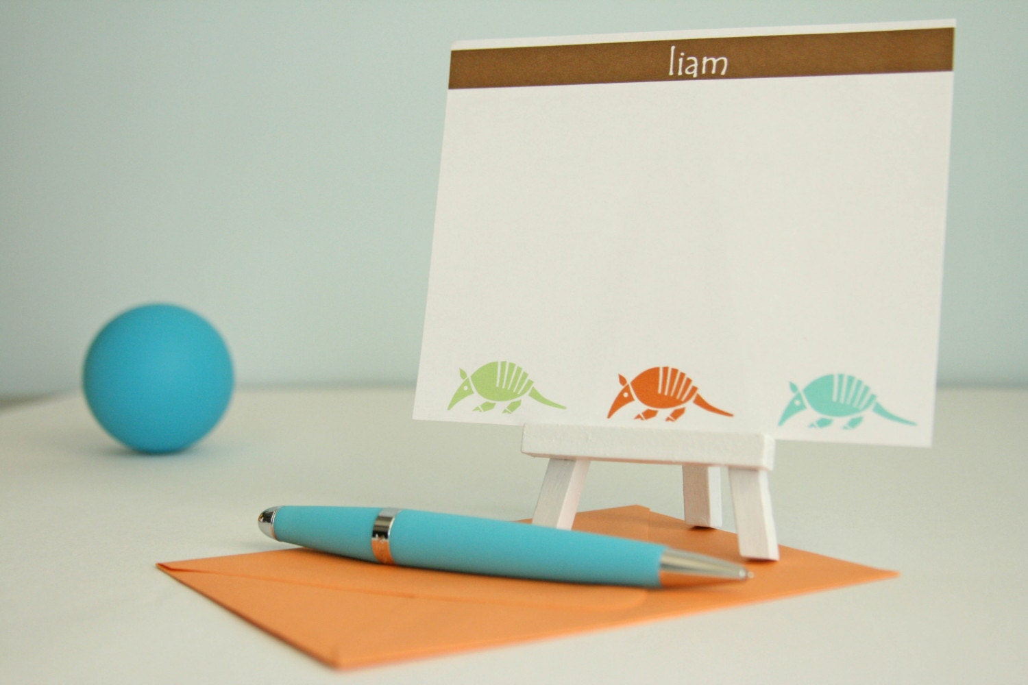 Armadillo Note Card Set Personalized with Matching Labels