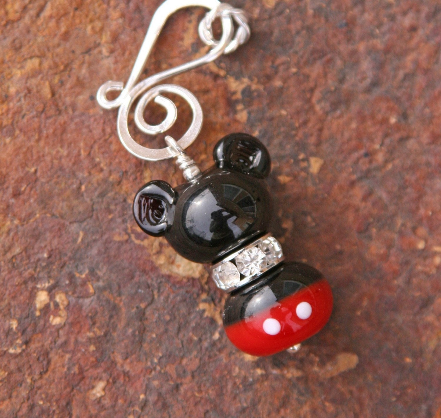 Mickey Mouse Swirled Sterling Silver SRA Lampwork DeSIGNeR PenDaNt Disney Minnie Princess