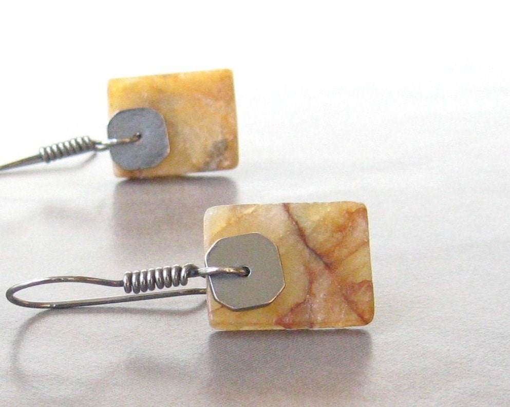 golden yellow jade slab earrings