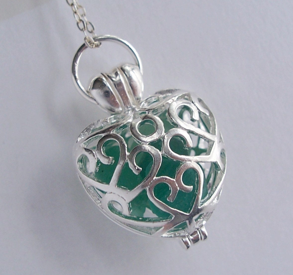 Heart Filigree RARE Turquoise Sea Glass Locket Necklace