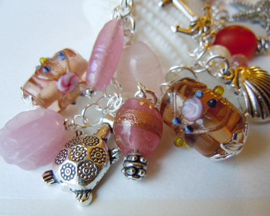 Pink Sea Glass Charm Bracelet