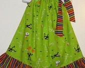 Eerie Alley and Ruffled Stripe Halloween Custom Pillowcase Dress, Size 4 is Ready to Ship