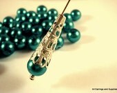 50 Teal Glass Pearls 8mm Beads - 14 inch - 5122