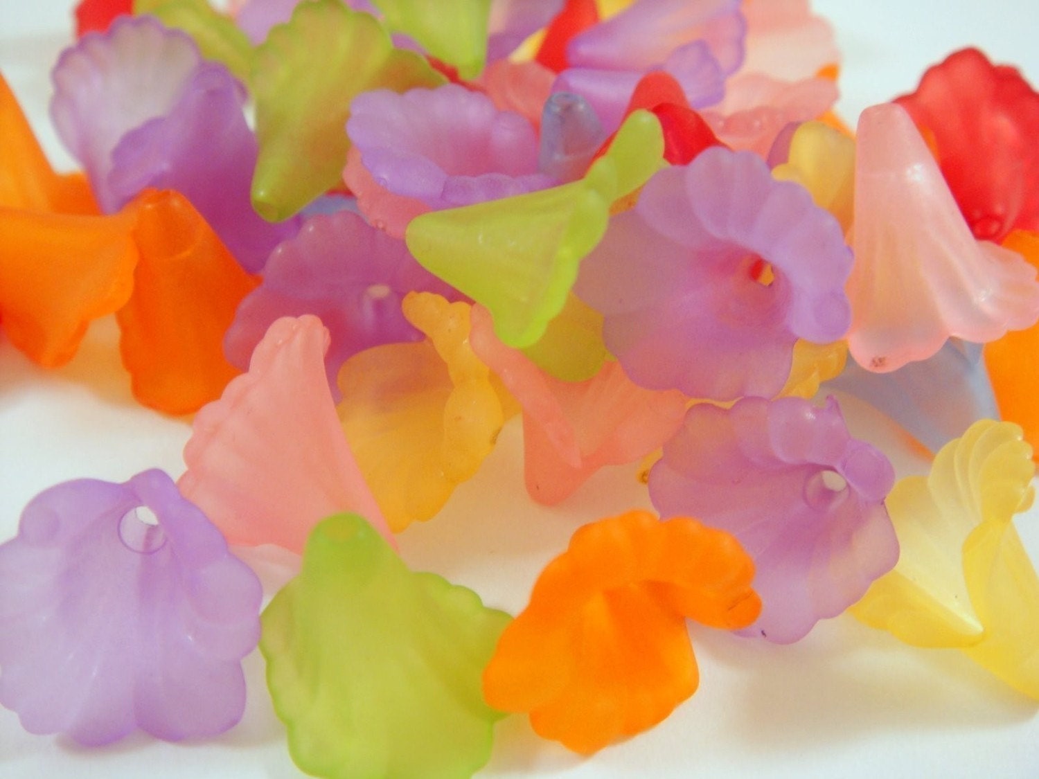 50 Lucite Flower Beads Baby Trumpet Calla Lily Bead 12x8mm, Frosted Assorted - 50 pc - A1010FL-AS50