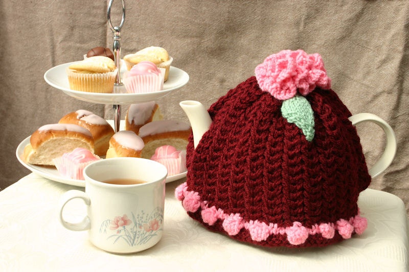 4-6 cup teapot cozy - Maroon and Pink - Ready to Ship