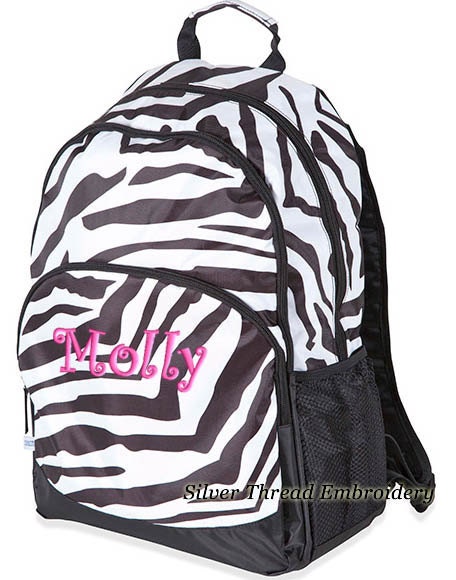 Personalized Backpack Zebra Monogrammed Large School Sahara Stripe