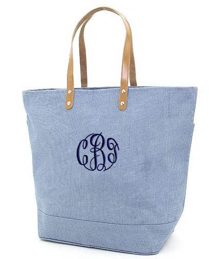 Personalized Tote Bag Jute Blue Burlap Large Monogrammed Wedding ...