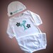 Baby Personalized Gown Hat Set Flowers Polka Dots Monogrammed Custom Sleeper Sack Beanie Cap Newborn