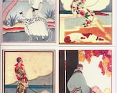 SueBero Vogue/Art Deco Greyhound Dog Art Cards set of 4
