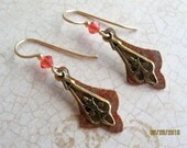 Brass Filagree and Crystal Earrings, Sale