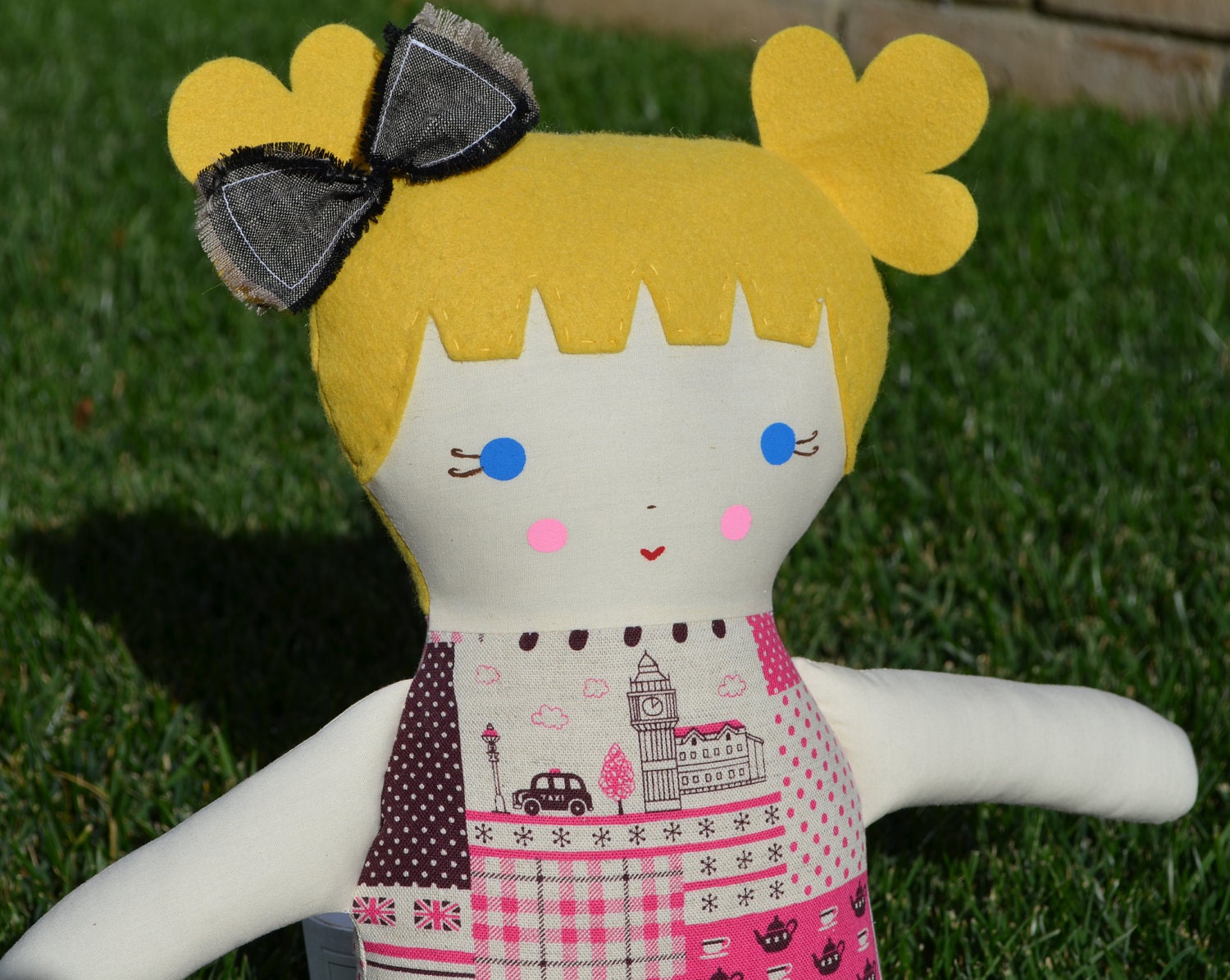 SALE SALE SALE Big Sister Sprinkles Butter Blonde Hair Blue Eye Rag Doll London Patchwork Print