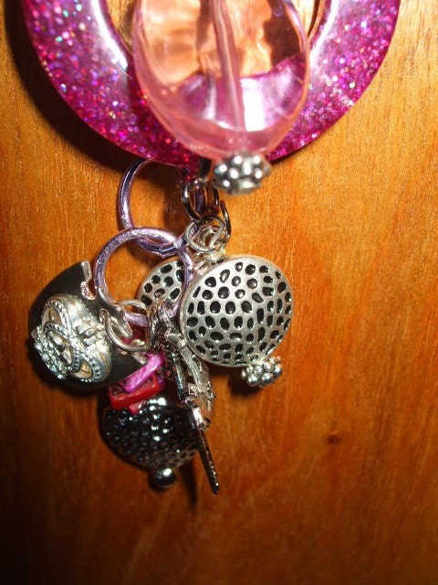 Hot Pink Necklace with Funky Silvertone Charms
