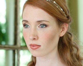 Bridal Headband Three Strand Swarovski Pearl and Crystal Hairband Simple and Modern