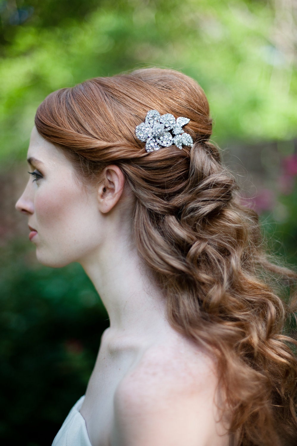 Rhinestone Flower Bridal Comb Sparkling and Gorgeous