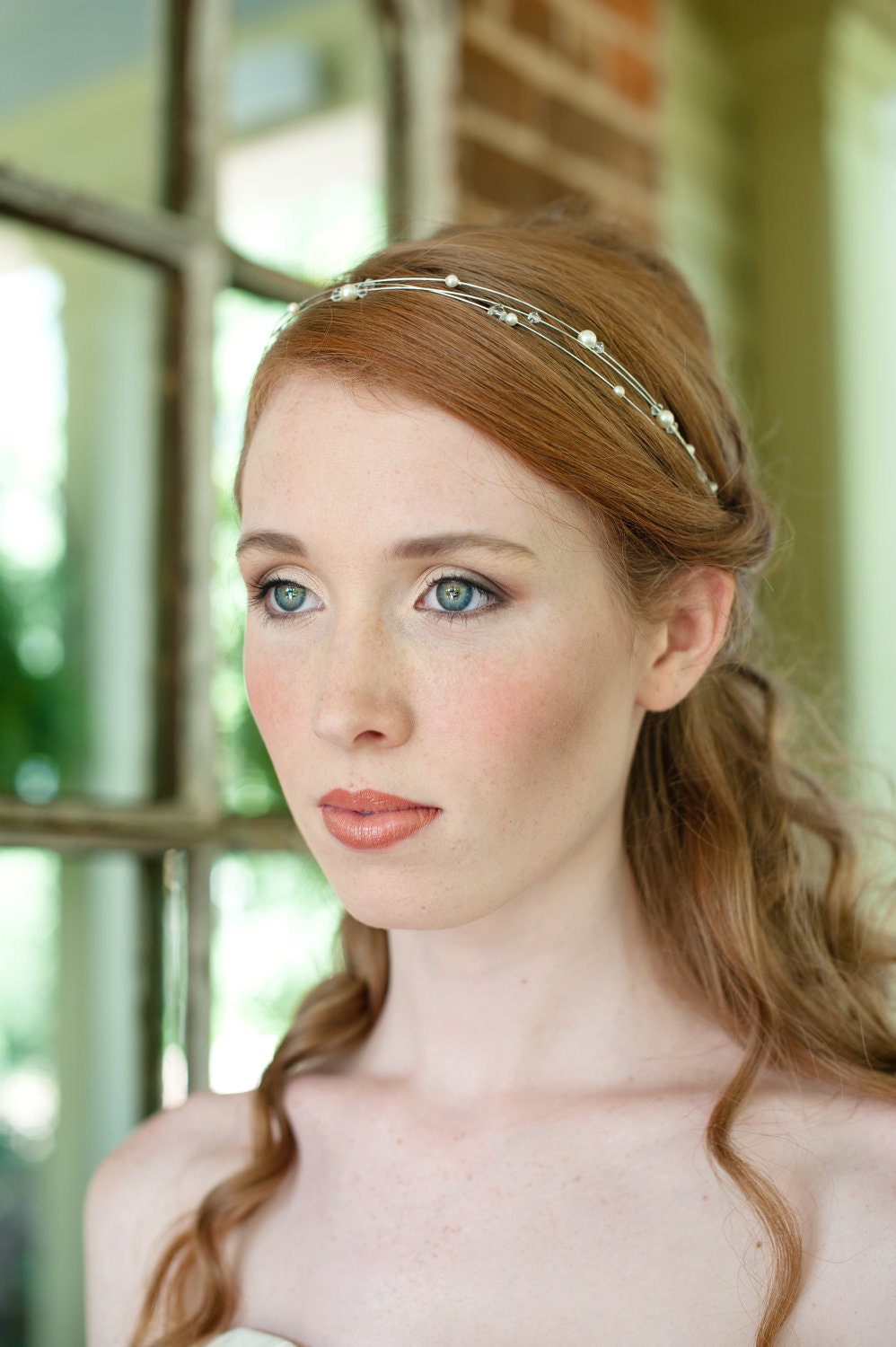 Bridal Headband Three Strand Swarovski Pearl and Crystal Hairband Simple and Modern