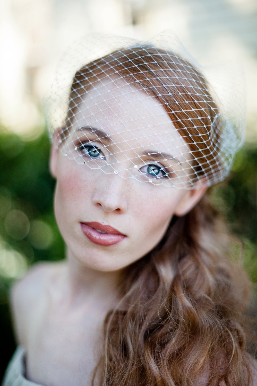 Bridal Birdcage Veil with Swarovski Rhinestone Edge Bandeau Style in Ivory or White