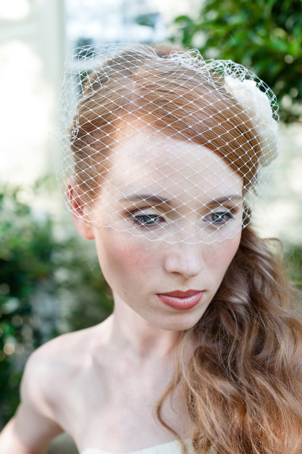 Bridal Birdcage Veil with Plain Edge Easy Fit in Super Soft IVORY or WHITE French Netting