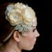Handmade Bridal Mini Hat with Three Dupioni Silk Flowers and Rhinestone Details