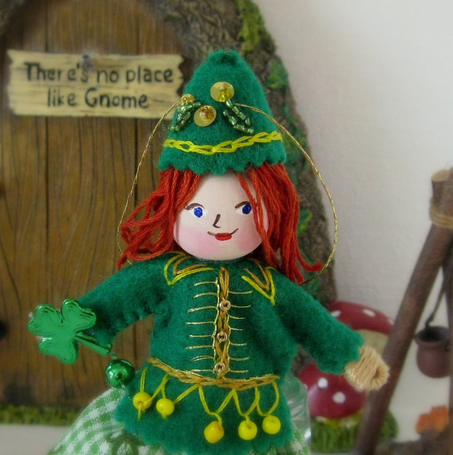 St Patrick's Day Hanging Ornament - Cecilia the Celtic Dancer - Art Dolls and Miniatures