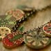 Cranberry Red and Olive Green Shrink Plastic Medallion Charm Necklace