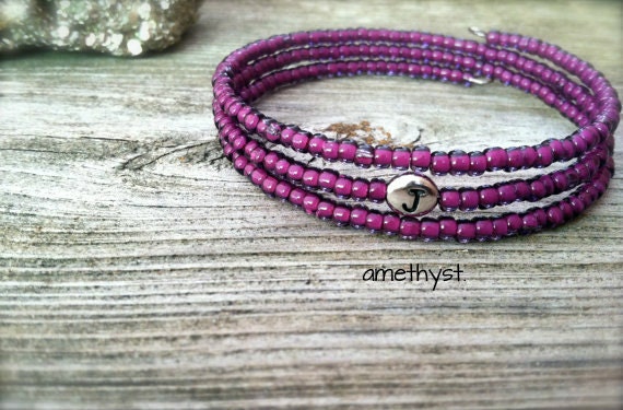 Summer of Love Collection initial bracelet amethyst purple seed beads stacking bracelets custom jewelry friendship bracelet wrap bracelet