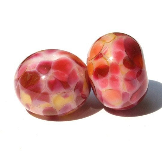 Rose Bouquet - Round Lampwork Bead Pair - Handmade Glass