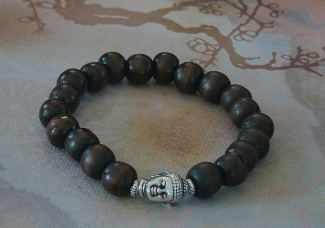 Tibetan Buddha/Buddhism 21 Count Brown Wood Silver (Mala) Unisex Bracelet