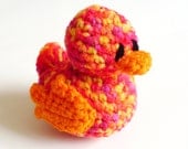 Duck Toy: Doris Duck in Shades of Red, Yellow, and Orange Yarn -  Original Design by The Silver Hook, machine wash and dry