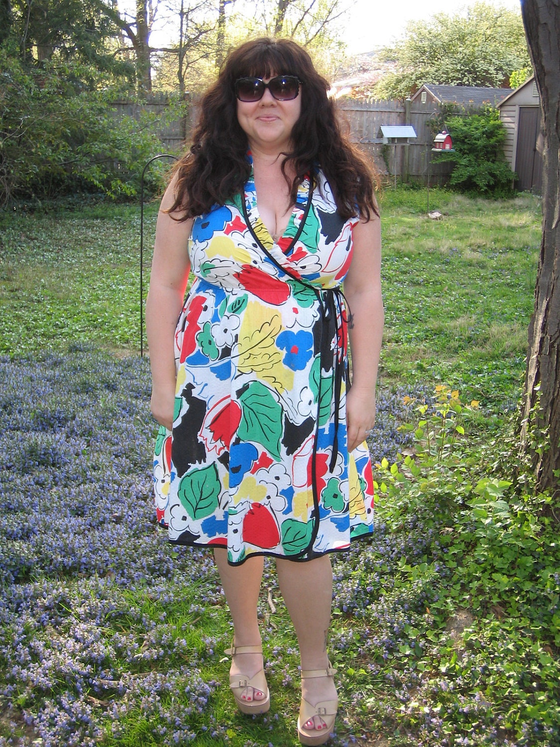 70s plus size summer blooms wrap dress