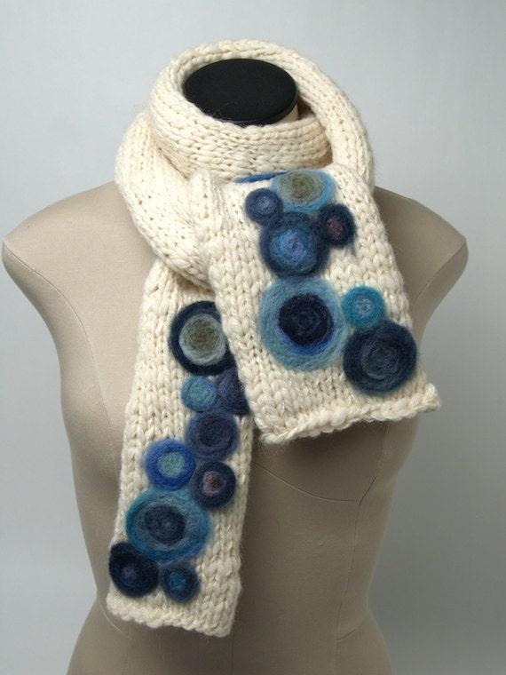 Hand Knit and Needle Felted Scarf