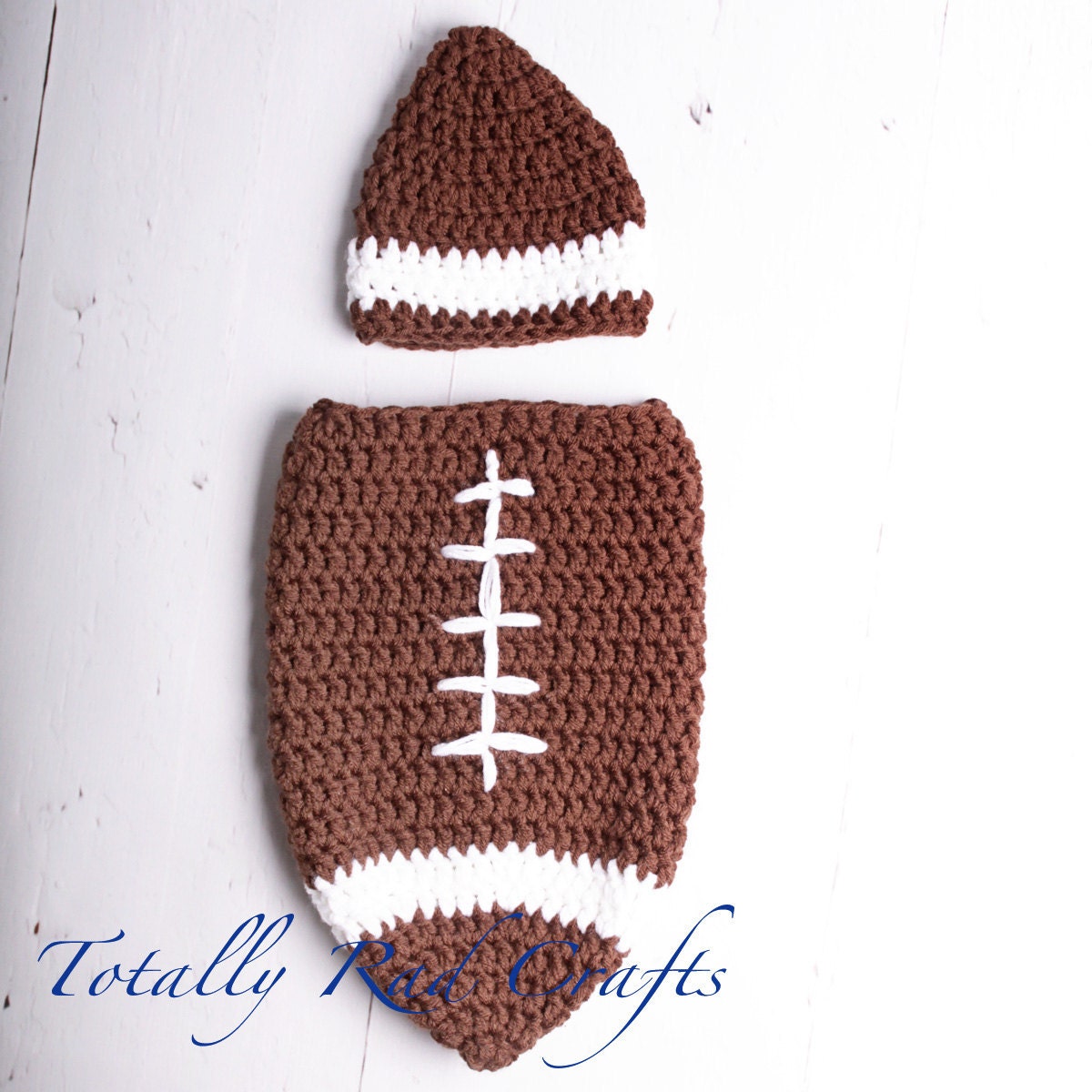 Infant Crochet Football Cocoon Foot Ball Hat great for Halloween costume, photo prop or gift for Photography