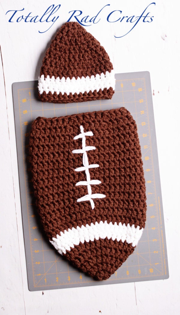 Infant Crochet Football Cocoon Foot Ball Hat great for Halloween costume, photo prop or gift for Photography