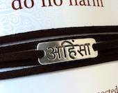 READY TO SHIP Sanskrit Imitation Leather Wrap Bracelets Ahimsa Do No Harm