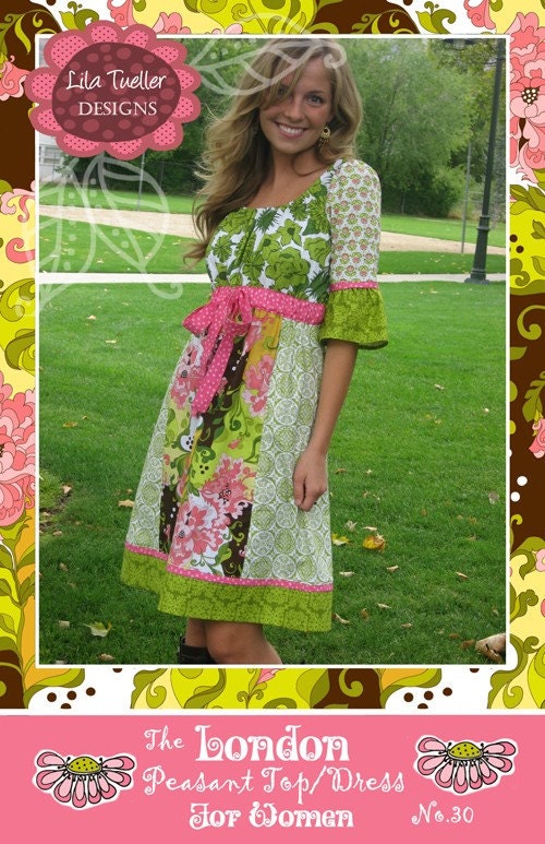 Lila Tueller The London Peasant Top/Dress Adult Sewing Pattern, FREE SHIPPING