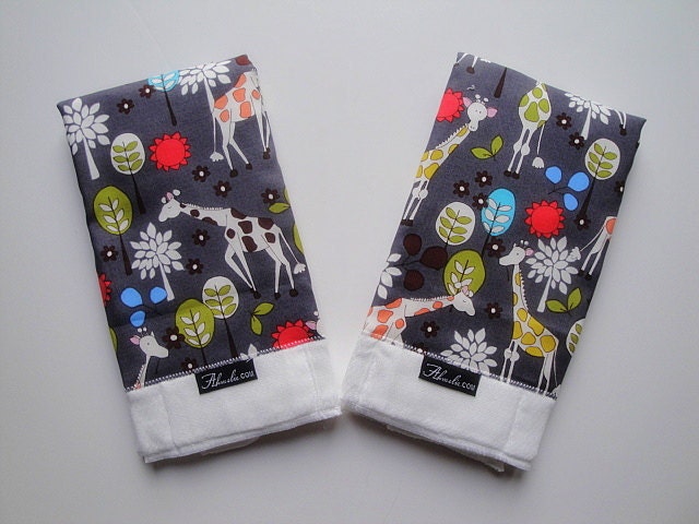 Michael Miller Giraffes in Grey Baby Burp Cloth Set (2)